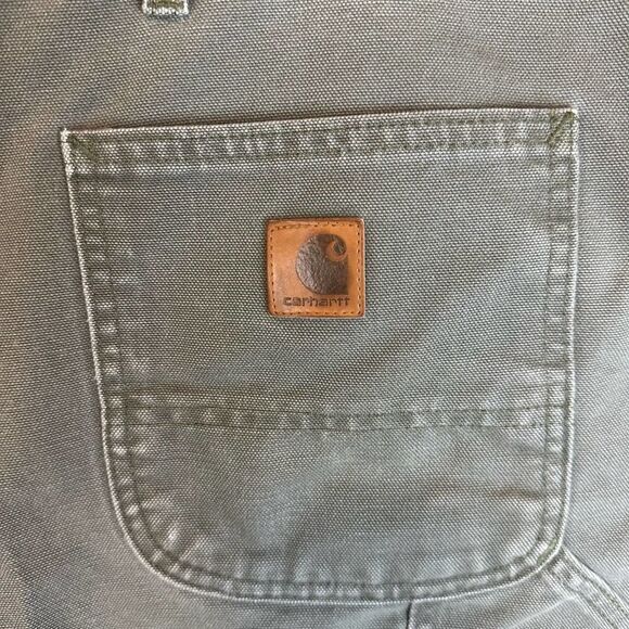 Carhartt VTG Olive Green Leather Patch Canvas Carpenter Shorts Men’s 44 x 8 Read - Picture 2 of 10